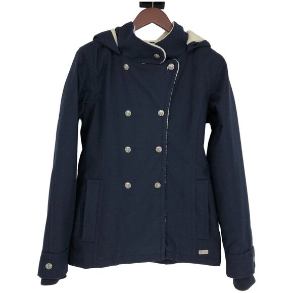 ORB Navy Blue Double  Breasted Waterproof Fleece Lined Hooded Pea Coat Jacket M - Picture 1 of 15